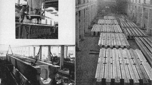 Elementi prefabbricati in stoccaggio e fasi di lavorazione